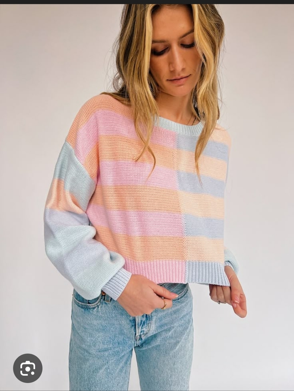 Le Lis Pastel Striped Crewneck Sweater in Pink, Peach, Blue